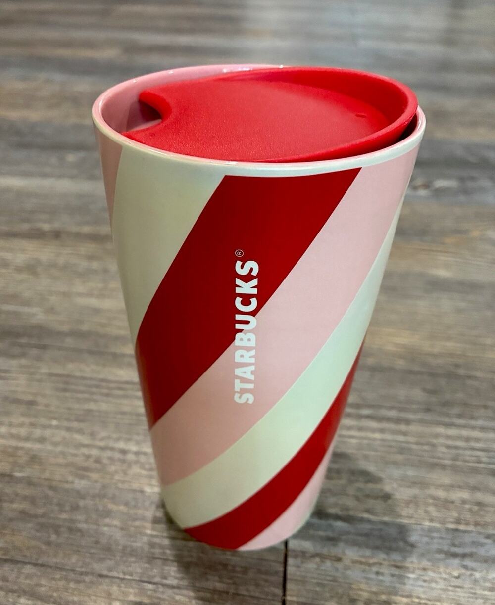 Starbucks 2022 Holiday Candy Cane Stripe Ceramic Travel Mug Tumbler 12oz